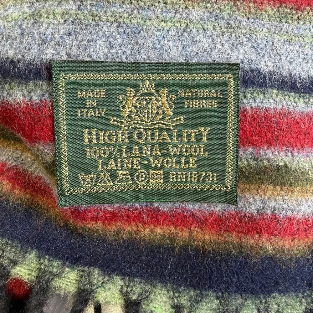 Vintage Imperial Handkerchief Co. 100% Wool Striped Scarf Made in Italy Fringes